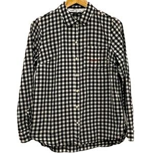 Sz.M-”love” Stitched Pocket Gingham Checkered Button Down Shirt